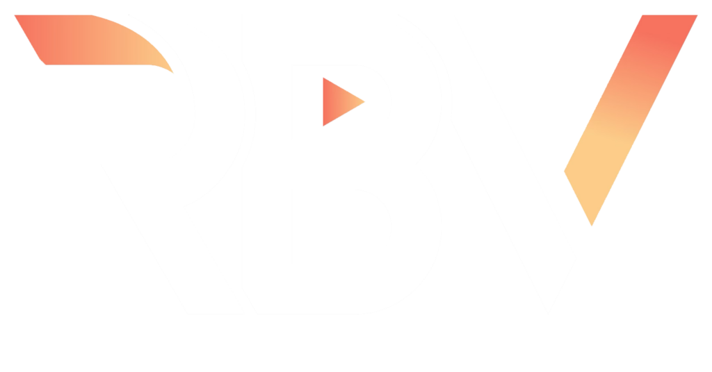 RBV Media Logo with interconnected letters "R", "B", and "V" in white, representing RBV Media. The "V" boasts an orange gradient, reflecting our dynamic Myrtle Beach video production company spirit. Myrtle Beach, Content, Ads, Web, Social, Email